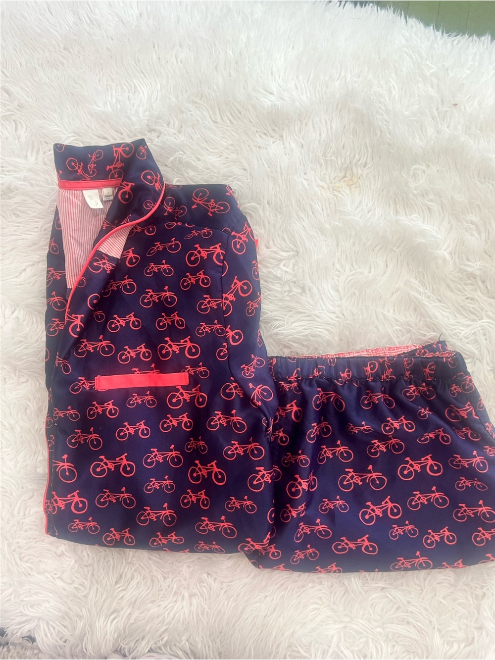 Anthropologie Navy Pajama Set with Coral Bicycle Print